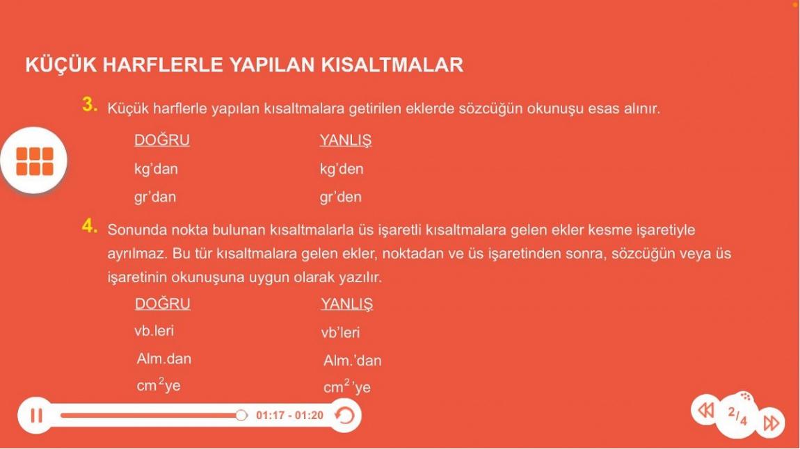 İlkokul 4.Sınıf Öğrencilerimiz Bugün Türkçe Dersinde Kısaltmaların Yazılışlarını Öğrendiler