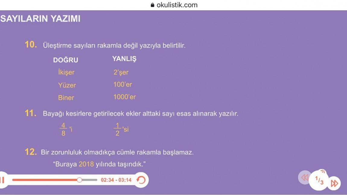 İlkokul 4.Sınıf Öğrencilerimiz Bugünkü EBA Canlı Türkçe Dersinde Sayıların Yazılışını Öğrendiler